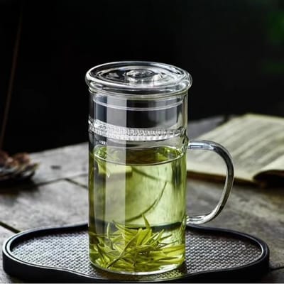 Verre Borosilicate Élevé Croissant Infuseur à Thé Grande Capacité Tasse à Thé Vert avec Anse Tasse à Simple Paroi pour Séparation du Thé Tasse pour Boire de l'Eau 300ml gray