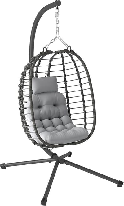 Opvouwbare hangstoel van polyrotan met houder, verstelbaar en comfortabel voor binnen en buiten