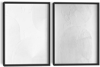 Abstracte wanddecoratie set met structuur Zwart-Wit Evenwicht - 40 x 30 - Hout - REINDERS