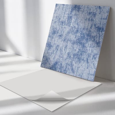 Wallfluent Vinyl Tegels - Stofachtig Patroon Zelfklevende PVC Tegels - 30 cm x 30 cm - Blauw Vinyl Tegels - Verpakking van 9 stuks - Vierkant PVC Tegels - Texturen Plaktegels - Vinyl Vloer Tegels - Plaktegels Keuken en Badkamer