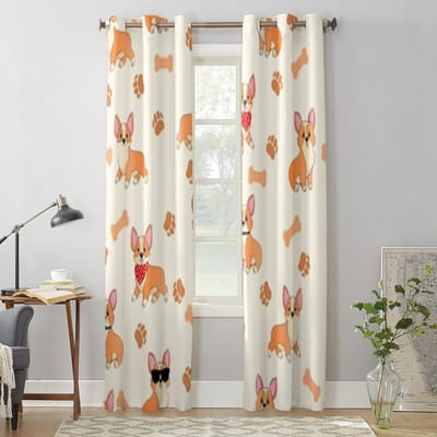 Cartoon Corgi Pootjes En Botten Raamgordijnen Voor Woonkamer Luxe Slaapkamer Decoratie Gordijnen Keuken Raambekleding Gordijnen 135W x 60H(cm) x1 white