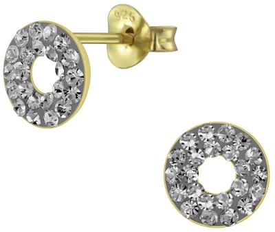 Joy|S - Zilveren cirkel oorbellen - 8 mm donut - kristal antraciet grijs - gold plated