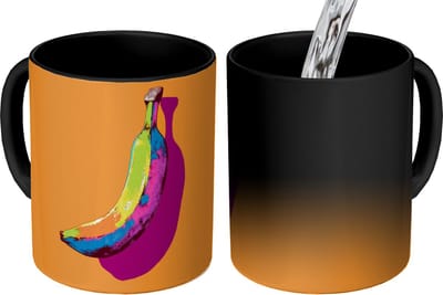Magische Mok - Foto op Warmte Mokken - Koffiemok - Felle kleuren - Banaan - popart - Magic Mok - Beker - 350 ML - Theemok