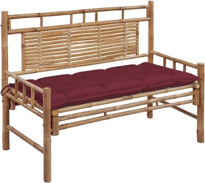 Tuinbank met kussen - Buitenbank zitje - Ontspannen in de tuin - Duurzaam bamboe materiaal - 120 cm breed - Wijnrood