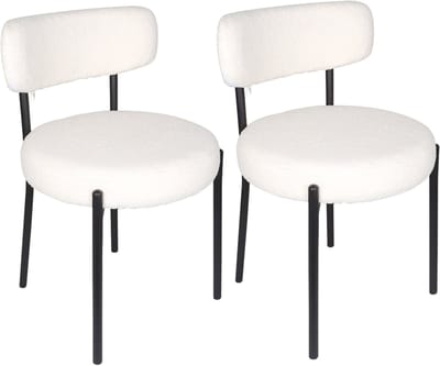 PIPIPOXER-Eetkamerstoel - Set Van 2 -metalen poten+Teddy Velvet, Wit
