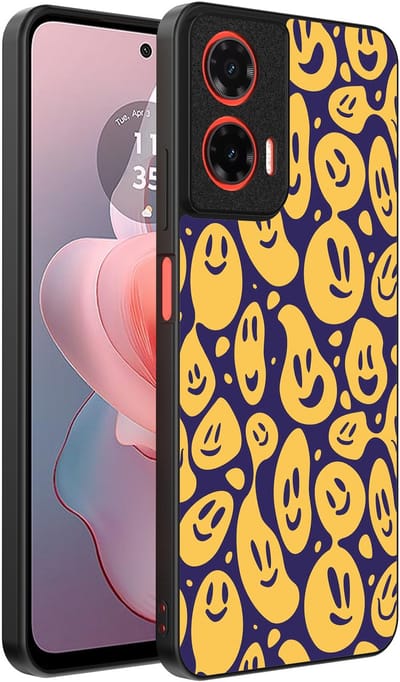 Smartphonica Telefoonhoesje Geschikt voor Motorola Moto G Power 2024 met smiley opdruk - TPU backcover case emoji design - Paars Geel geschikt voor Motorola Moto G Power 2024