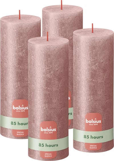 Bolsius - Rustieke kaars Shimmer - 4 Stuks - Metallic Roze - 19cm - 85 branduren