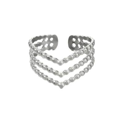Aramat Jewels | Ringen | Brede Stalen verstelbare ring -V shape met bolletjes motief | Zilverkleur | |14mm | Staal | Volwassenen | Verkleurd niet