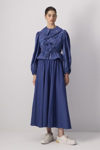 Touché Privé - Denim set van tuniek en rok met print - Denim - Dames