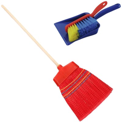 Sorex Kunststof huishoud set - bezem - en stoffer en blik - gekleurd - Huishoud set schoonmaakset