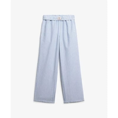 Superdry Biologisch Katoenen Gestreepte Broek met Elastische Band Blue Grootte: 36