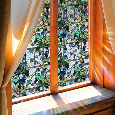 45x200cm Raamfolie Decoratief - Plantenraam - Privacyfolie Wijnstokken Bloem Dubbelzijdige Statische Glas Raamstickers - voor Huis, Kantoor, Woonkamer, Slaapkamer, Glazen Raam