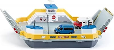 SIKU 1750, Autoveerboot, 1:50, metaal/kunststof, incl. 2 speelgoedauto's, geel/grijs, kan drijven, beweegbare oprijplaten