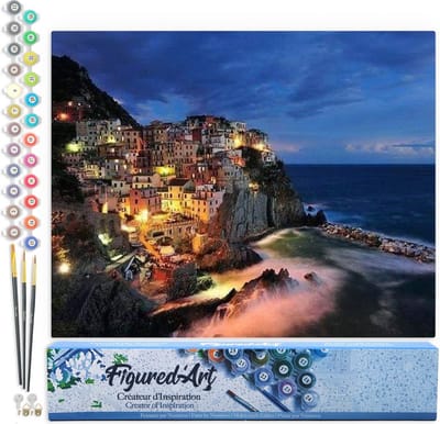 Figured'Art Schilderen op Nummer Volwassenen canvas Dorp en kust - Handwerk acrylverf Kit DIY Compleet - 40x50cm zonder frame