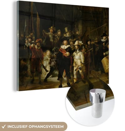 MuchoWow® Glasschilderij 120x90 cm - Schilderij acrylglas - De Nachtwacht - Kunst - Oude meesters - Rembrandt - Foto op glas - Schilderijen
