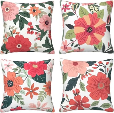 Kussenhoezen, roze bloemen, 65 x 65 cm, behaaglijk, kussenhoes met onzichtbare ritssluiting, zacht, wollig, bankkussen, wasbaar, voor terras, tuin, bank en woonkamer