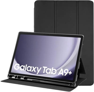 Tablet Hoes Geschikt voor Samsung Galaxy Tab A9 Plus | Luxe Tri-Fold Book Case | Kunst Leren Bescherm Hoes | Standaard Functie | Zwart