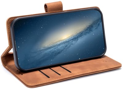 CaseMania Bookcase hoesje geschikt voor iPhone 17 - Effen Cognac - Kunstleer - 2-in-1 Magnetisch Uitneembaar Design - Compatible met MagSafe