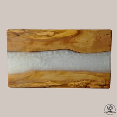 Wood and Olives - Olijfhouten Borrelplank met Epoxy - Wit - Handgemaakt - 23x40 cm