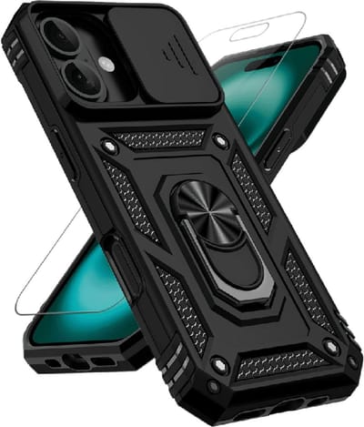 Casemania - Backcover - iPhone 17 - Camera Protection - Kickstand Ring Armor - Zwart