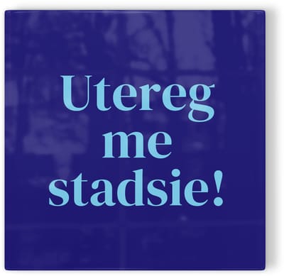 Tegeltje Utrecht Utereg me stadsie! - donkerblauw lichtblauw - tegeltje stad - tegeltje met tekst