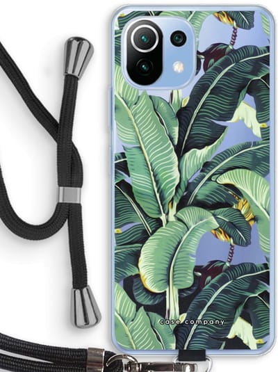 Case Company® - Hoesje met koord geschikt voor Xiaomi Mi 11 Lite hoesje met Koord - Bananenbladeren - Telefoonhoesje met Zwart Koord - Bescherming aan alle Kanten en Over de Schermrand