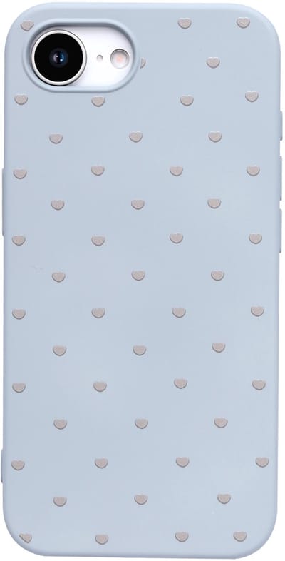 Hoesje Geschikt voor iPhone 16e - Blauw - Casemania Stevige Siliconen Back Cover met Hartjes Print