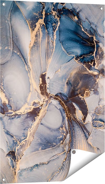 Gards Tuinposter Abstracte Luxe Kunst - Zwart met Goud - 60x90 cm - Tuindoek - Tuindecoratie - Wanddecoratie buiten - Tuinschilderij