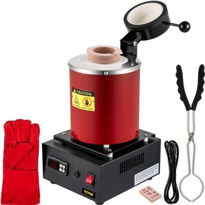 VEVOR Goudsmeltoven 1350 W 1150 ℃ Max. Temperatuur, Digitale Elektrische Smeltoven 3 kg Keramische Smeltkroes met Ingotsmatrijs & Handschoenen, voor de Verwerking van Goud, Zilver, Koper, Aluminium, Rood