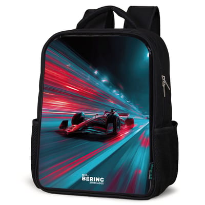 NoBoringSuitcases.com® - Rugzak zwart jongens - Schooltas jongen - NoBoringSuitcases.com® - Rugzak zwart - Schooltas jongen & meisje - Raceauto - Baan - Neon - Verlichting - Rugtas voor school - Boekentas kind - Schoolrugzak - Kinderrugzak