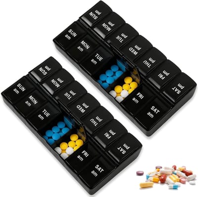 Grote pillendoos voor 7 dagen met onafhankelijke vakken, ideaal voor medicijnen, vitamines en supplementen - zwart
