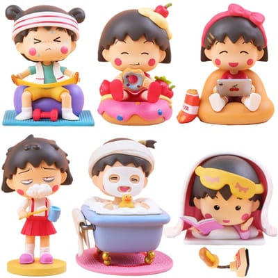 Figurine Chibi Maruko Chan Anime Set 7CM Modèle Mignon Jouet de Bureau Poupée Cadeau Cool Ornements de Collection Œuvre d'Art PVC Saitama beige