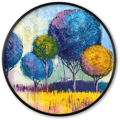 Poster in lijst Rond - Fotolijst 60x60 cm - Posters - Schilderij - Olieverf - Boom - Natuur - Ronde posterlijst zwart - Decoratie - Wanddecoratie woonkamer - Muurdecoratie slaapkamer