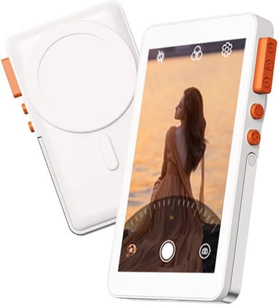 DrPhone ViewMag – Real-Time Magnetische Selfie Monitor – 4" Draadloos/Bekabeld – Telelens 1×/3×/5×/10× – Achtercamera Live View tot 50m – 2300mAh - Wit