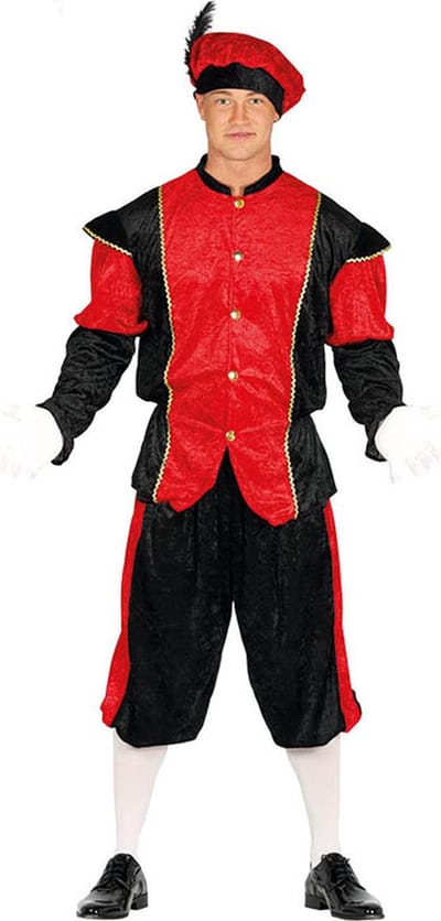Fiestas Guirca - Pietenpak Piet Precies zwart / rood heren - maat 52-54 - L - Welkom Sinterklaas - Sinterklaas versiering - Sinterklaas intocht - Sinterklaas en Piet -sinterklaas Cadeautjes