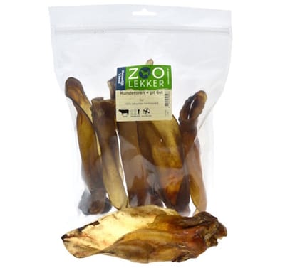 Zoolekker Runderoren met pit - 100% natuurlijke hondensnack 6 stuks