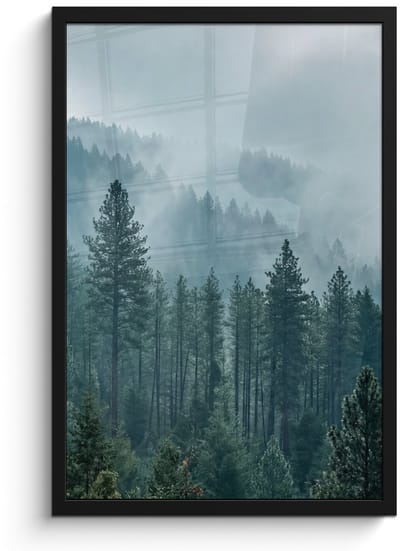 Poster in lijst - Fotolijst 40x60 cm - Posters - Naaldwoud - Bergen - Mist - Posterlijst zwart - Decoratie - Wanddecoratie woonkamer - Muurdecoratie slaapkamer