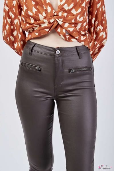 Broek Toxik3 hoge taille lederlook zipper
