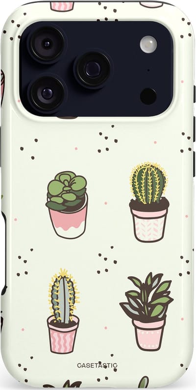 Casetastic hoesje geschikt voor Apple iPhone 17 Pro - MagSafe - Dubbellaagse bescherming - Familie Cactus - Fashion Case - Wit Zilver Taupe