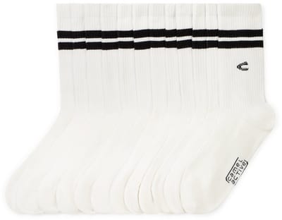 camel active Set van 6 unisex sokken met streepjes - Maat menswear-35-38 - Wit/Zwart