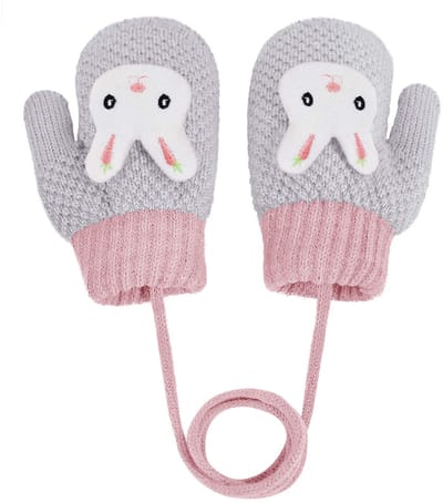 Dailygoody - Schattige wanten voor baby's en peuters - Warme gebreide handschoenen - Grijze konijn - Fleece binnenvoering - Geschikt voor 1-6 jaar - U...