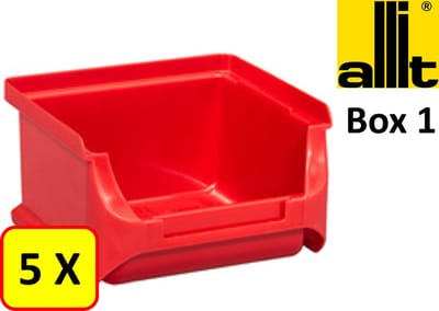 5 x Magazijnbak - grijpbak - stapelbak Allit - ProfiPlus Box 1 - 0,3 L - PP - rood