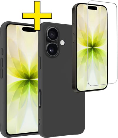 Hoesje - Met Screenprotector - Geschikt voor Apple iPhone 17 - Sterk & Shockproof - Back Cover - Siliconen Case - Telefoon Hoes - Telefoonhoesjes - Zwart