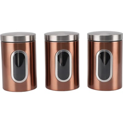 3 stuks Voorraadbus Roestvrij Staal Luchtdicht met Zichtbaar Venster Koffiecontainer voor Keuken Gemengd L brons