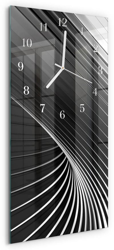 Tulup Wandklok - Abstractie Glazen Klok Met Print - 30x60 cm - Zwart Moderne Glazen Wandklok - Witte Handen - Rechthoekige Wandklok - Wandklok Glas Met Motief - Decoratieve Glazen Klok