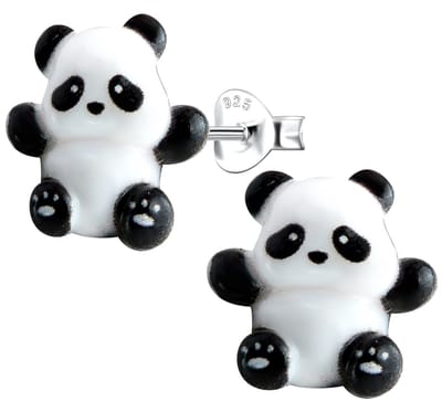 Joy|S - Zilveren panda oorbellen - 12 mm - zwart wit - kinderoorbellen - sterling zilver 925 icm hars