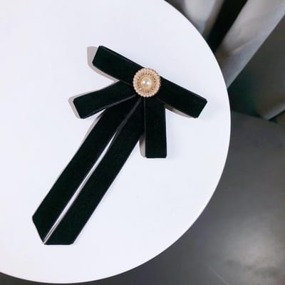 Fluwelen Strik Broche Effen Kleur Stof Parel Kristal Reversspeld Shirt Jurk Stropdas Vintage Sieraden Voor Vrouwen Accessoires