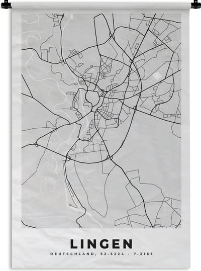 Wandkleed - Wanddoek - Lingen - Plattegrond - Stadskaart - Kaart - Duitsland - 120x180 cm - Wandtapijt