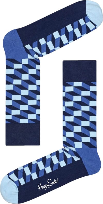 Happy Socks Sokken Blokken Blauw - Maat 41-46 - Heren - Grappige sokken - Halfhoge sokken