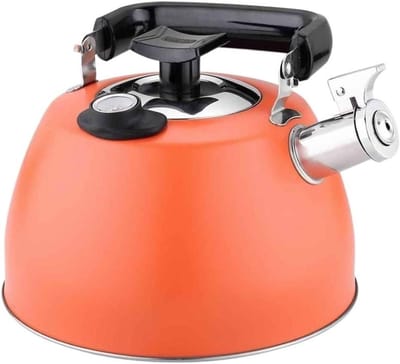 Waterkoker Fluitketel - Theeketel Roestvrijstaal - Water Koken - Met Thermometer - 3.5 Liter - Oranje
